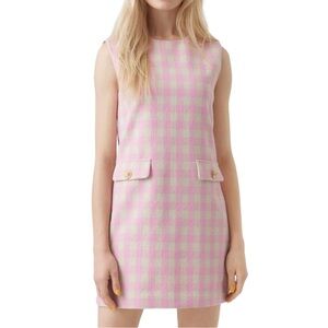 NWT Vero Moda Bonbon Pink Check Sleeveless Tweed Mini Dress Small